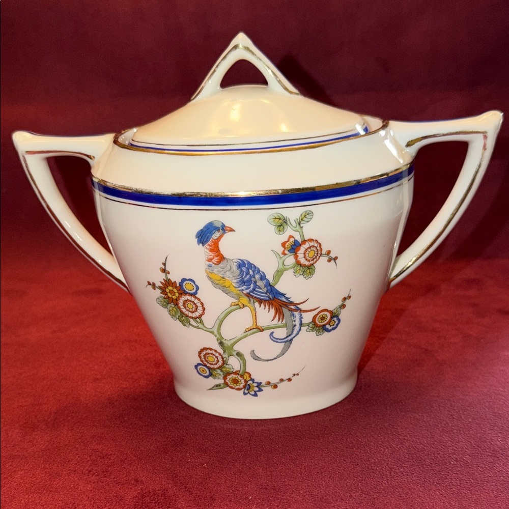 VTG Limoge sugar jar with lid,  pheasant decor both sides